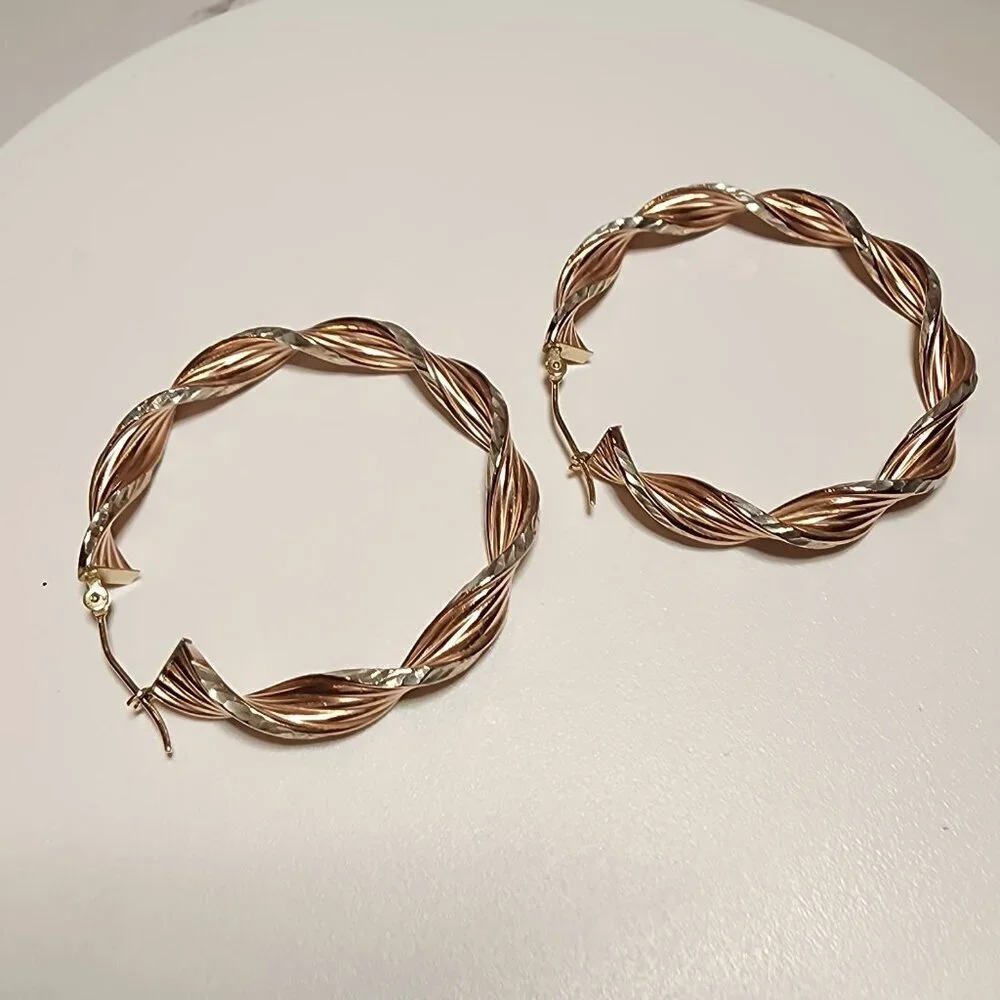 925 Silver and Rose Gold Two-Tone Twist Hoop Earrings